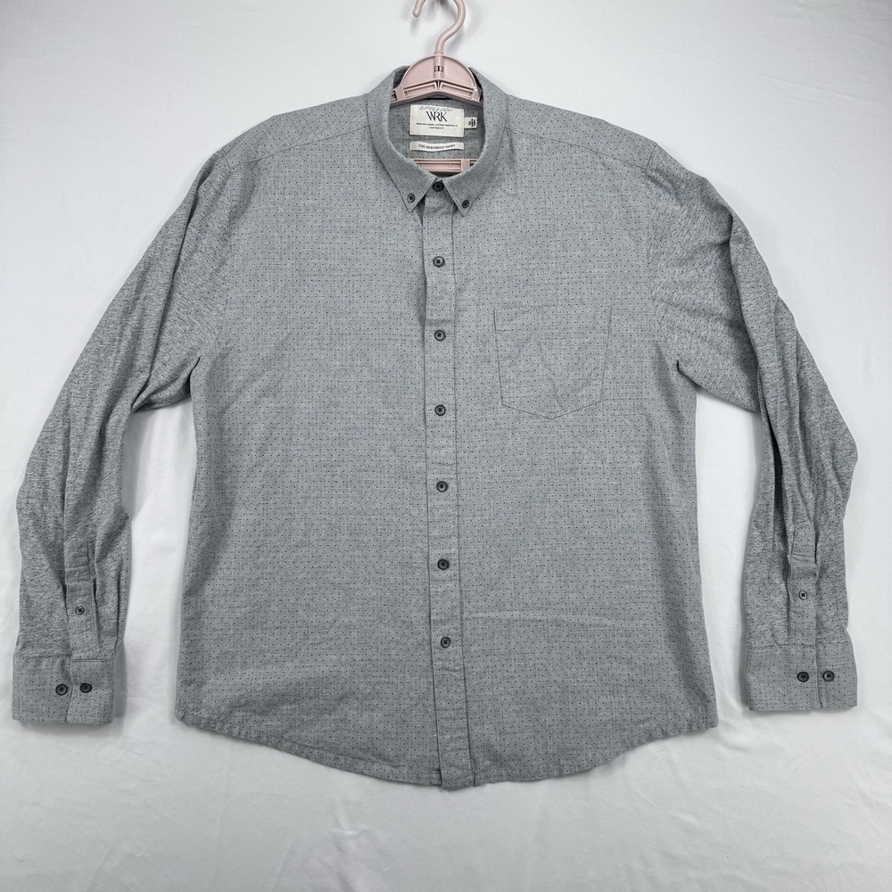 WRK Button Up Shirt Mens XL Gray The Reworked Shirt Polka Dot Long Sleeve Cotton